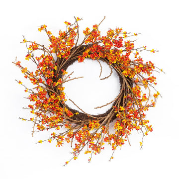 25" Brown Orange And Red Fall Berry And Twig Artificial Wreath