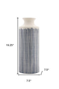 19" Blue and White Geometric Cylinder Terracotta Floor Vase