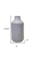 12" Gray And Brown Ribbed Terracotta Cylinder Table Vase