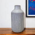 12" Gray And Brown Ribbed Terracotta Cylinder Table Vase