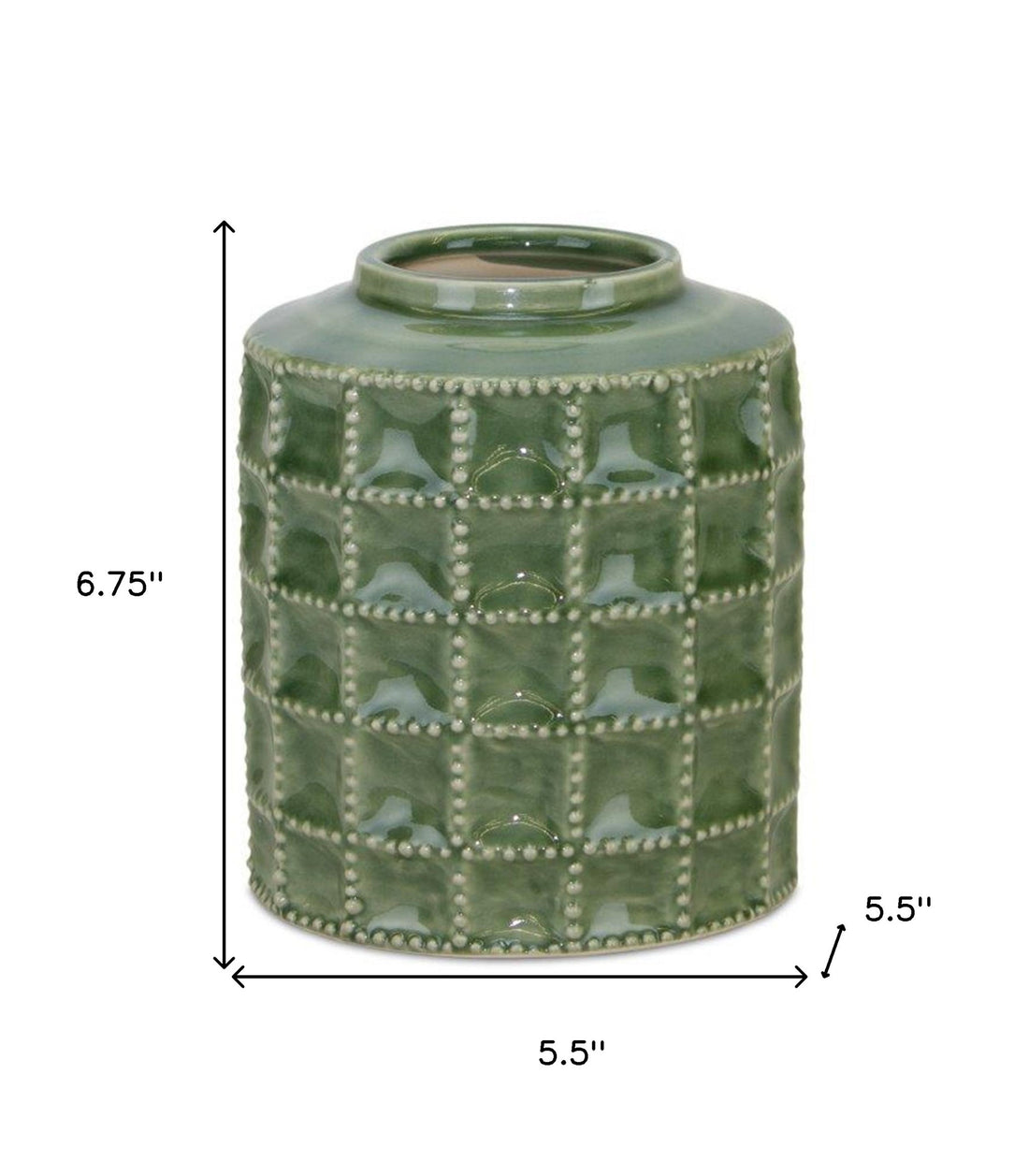 7" Green Terracotta Geometric Cylinder Table Vase