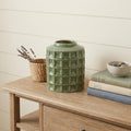 7" Green Terracotta Geometric Cylinder Table Vase