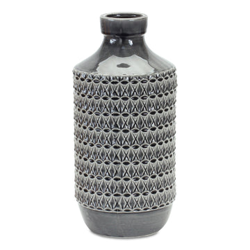 15" Gray Geometric Cylinder Terracotta Table Vase