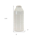 15" White Ribbed Cylinder Terracotta Table Vase