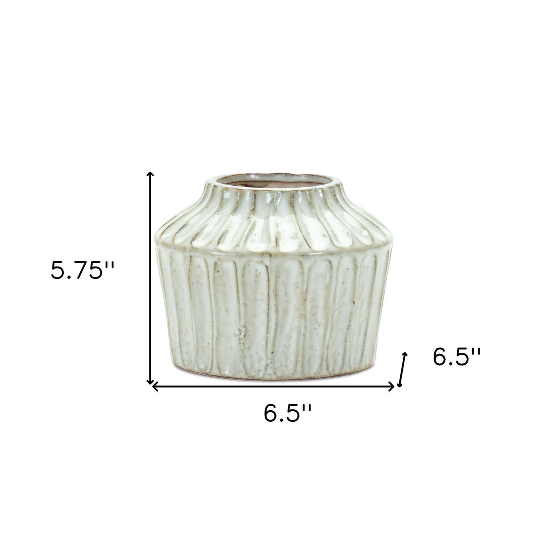 6" Ivory Ribbed Round Terracotta Table Vase