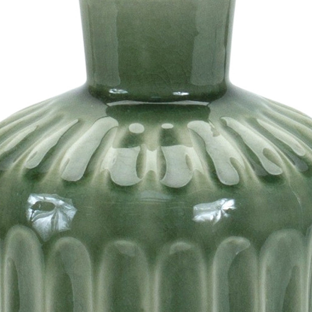 9" Green Terracotta Striped Bud Table Vase