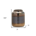 9" Black and Blue Striped Cylinder Clay Table Vase