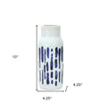 Set of Two Blue and White Abstract Cylinder Ceramic Table Vase