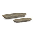 Set of Two Natural Brown Oval Solid Wood Serving Trays