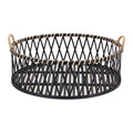 Set of Two Black and Tan Round Bamboo Serving Tray With Handles