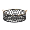 Set of Two Black and Tan Round Bamboo Serving Tray With Handles