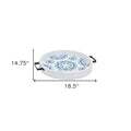 Set of Two Blue Round Solid Wood Vanity Tray With Handles