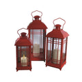 Set of Three Red Geometric Glass And Metal Floor Lantern Candle Holders