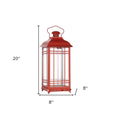 Set of Three Red Geometric Glass And Metal Floor Lantern Candle Holders