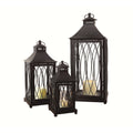 Set of Three Black Geometric Glass And Metal Floor Lantern Candle Holders