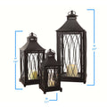 Set of Three Black Geometric Glass And Metal Floor Lantern Candle Holders