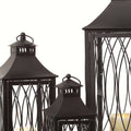 Set of Three Black Geometric Glass And Metal Floor Lantern Candle Holders