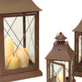 Set of Three Brown Lattice Glass And Metal Floor Lantern Candle Holders