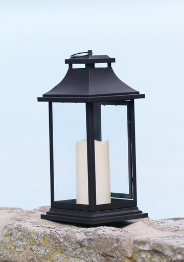 Set Of Two Black LED Floor Lantern Candle Holder