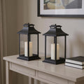 Set of Two Black Floor Lantern Candle Holders With Candles
