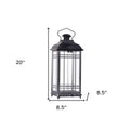 Set of Three Gray Distressed Geometric Glass And Metal Floor Lantern Candle Holders