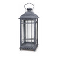 Set of Three Gray Distressed Geometric Glass And Metal Floor Lantern Candle Holders