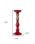 Set of Three Red And Natural Ornate Resin Tabletop Pillar Candle Holders