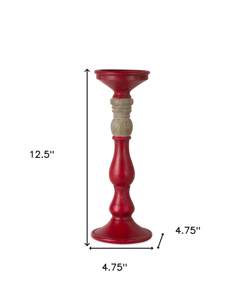 Set of Three Red And Natural Ornate Resin Tabletop Pillar Candle Holders