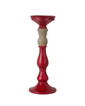 Set of Three Red And Natural Ornate Resin Tabletop Pillar Candle Holders