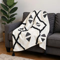 50" X 60" Black and White Woven Cotton Geometric Throw Blanket with Tassels