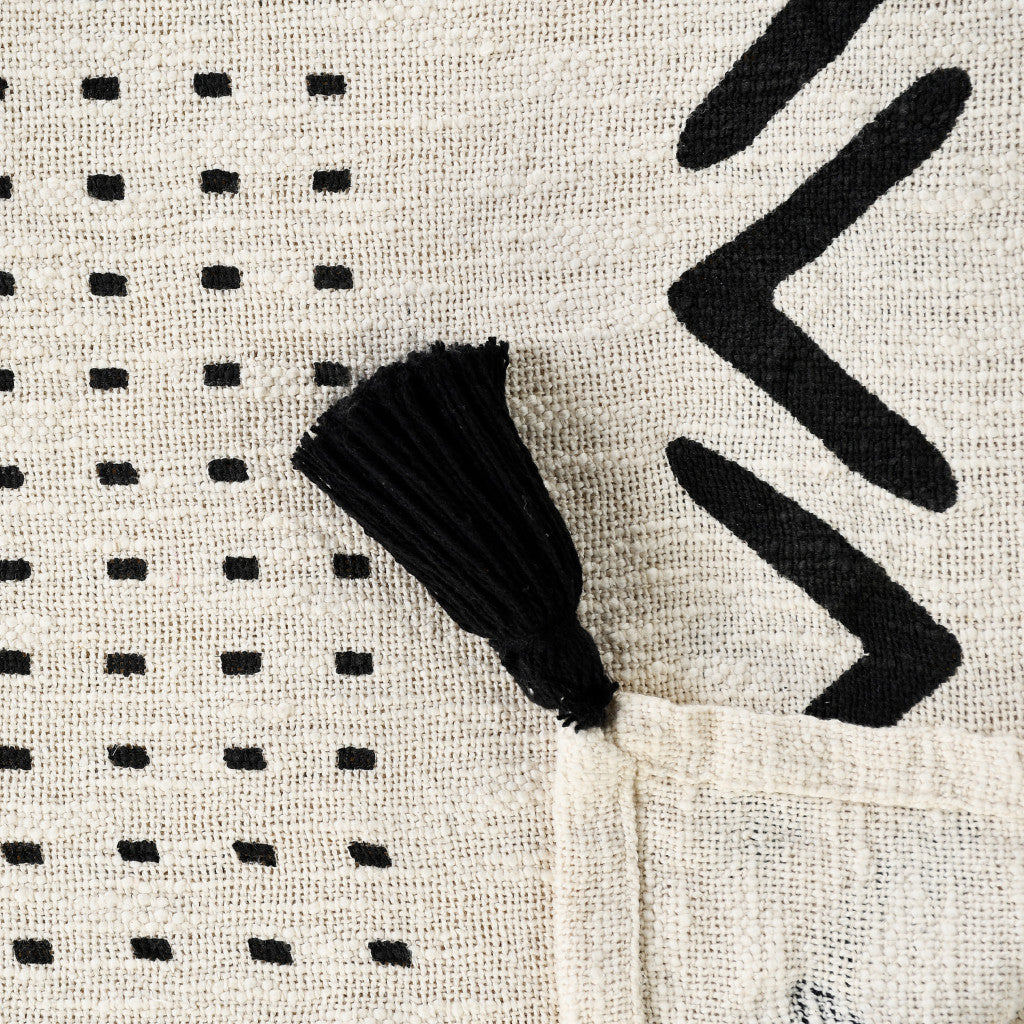 60" X 50" Black and White Woven Cotton Striped Throw Blanket with Tassels