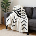 50" X 60" Black and White Woven Cotton Geometric Throw Blanket with Tassels