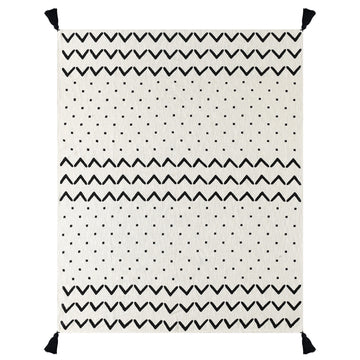 50" X 60" Black and White Woven Cotton Chevron Throw Blanket with Tassels