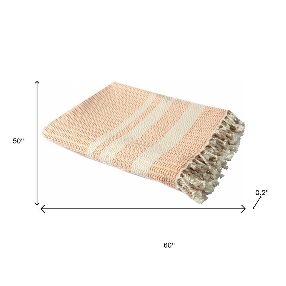 50" X 60" Blue and White Woven Cotton Striped Throw Blanket with Fringe