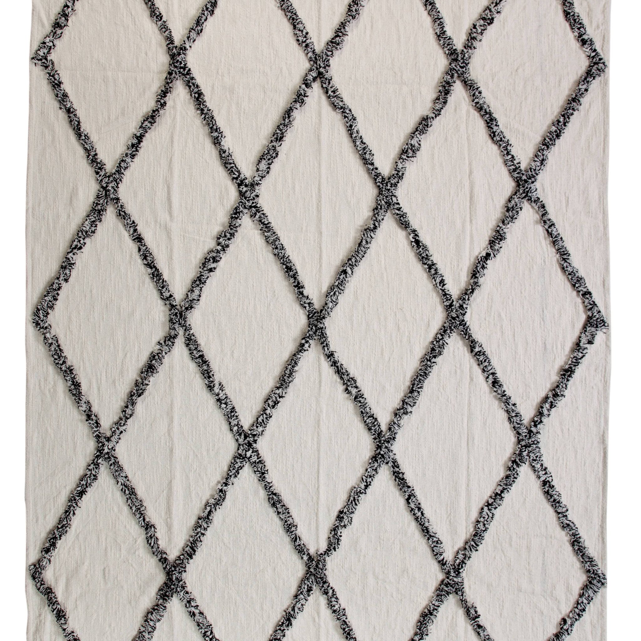 60" X 50" Cream Woven Cotton Geometric Throw Blanket with Fringe