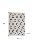 60" X 50" Cream Woven Cotton Geometric Throw Blanket with Fringe