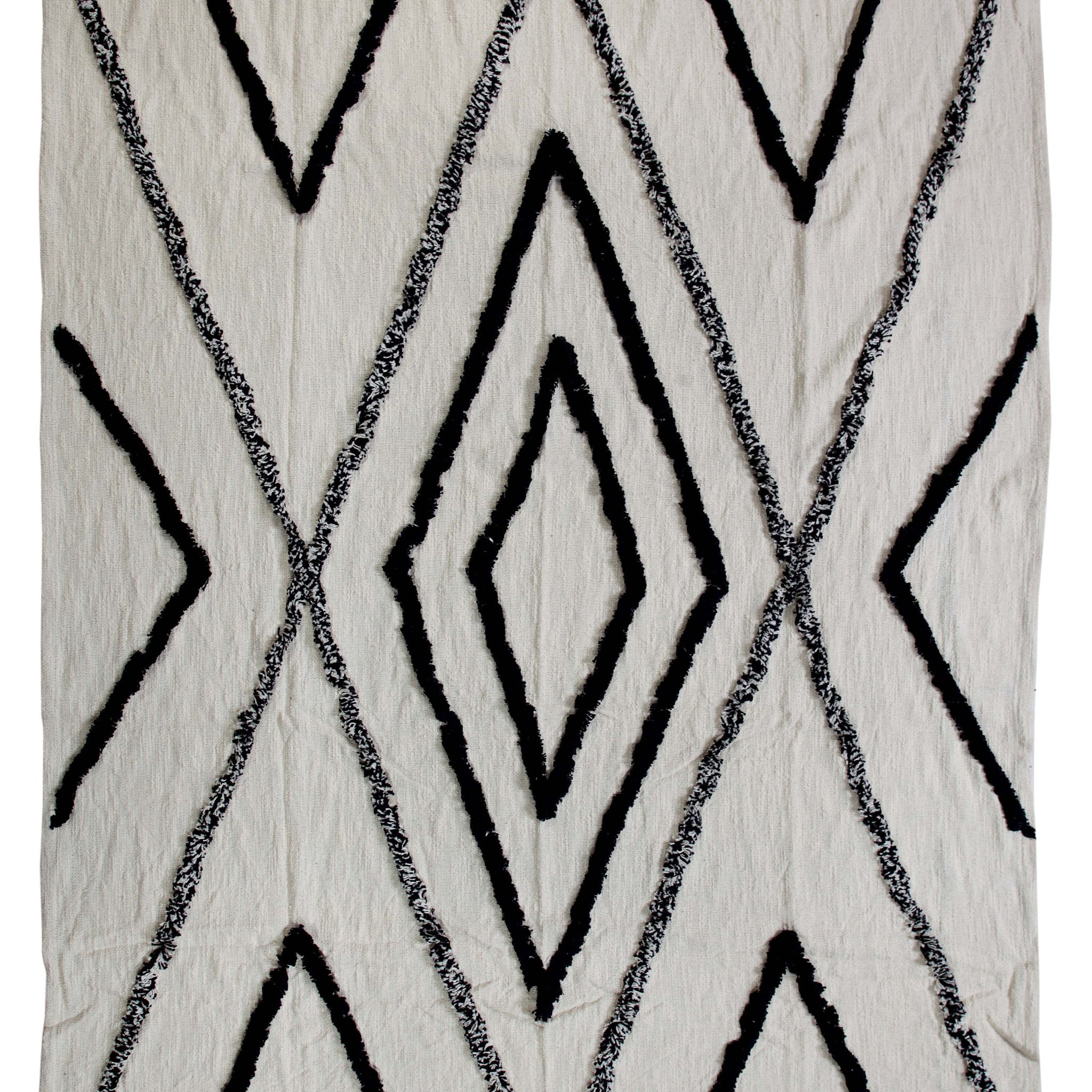 60" X 50" Cream Woven Cotton Geometric Throw Blanket with Fringe