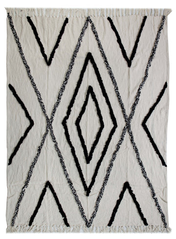 60" X 50" Cream Woven Cotton Geometric Throw Blanket with Fringe