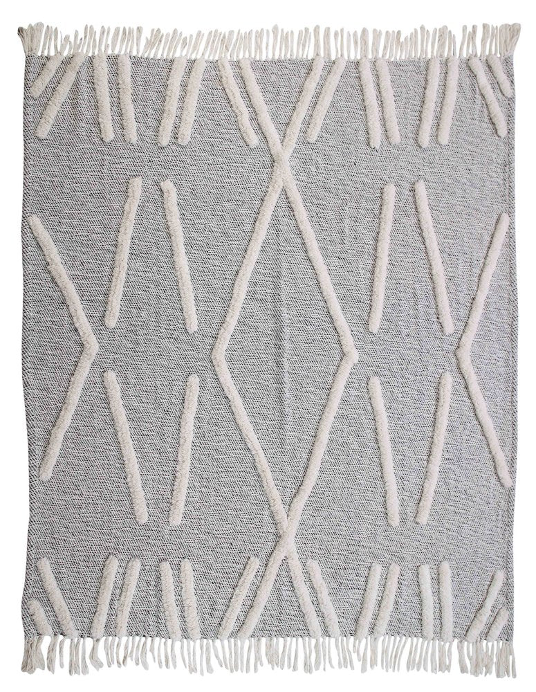 50" X 60" Black and Gray Woven Cotton Geometric Throw Blanket with Fringe