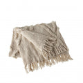 60" X 50" Beige Woven Cotton Geometric Throw Blanket with Fringe