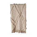 60" X 50" Beige Woven Cotton Geometric Throw Blanket with Fringe