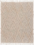60" X 50" Beige Woven Cotton Geometric Throw Blanket with Fringe
