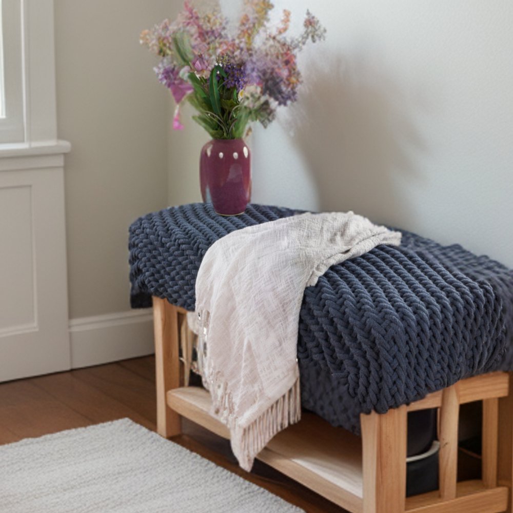 50" X 60" Gray and White Woven Cotton Ombre Throw Blanket with Fringe