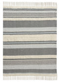 60" X 50" Cream Woven Cotton Herringbone Throw Blanket with Fringe