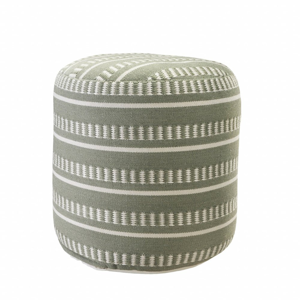 20" Orange Polyester Round Striped Indoor Outdoor Pouf Ottoman