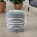 20" Blue Polyester Round Striped Indoor Outdoor Pouf Ottoman