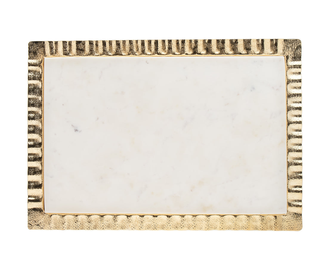 18" White and Gold Rectangular Marble Serving Tray