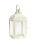 Set of Three Ivory Distressed Glass And Metal Floor Lantern Candle Holders