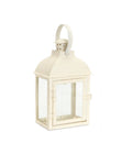 Set of Three Ivory Distressed Glass And Metal Floor Lantern Candle Holders