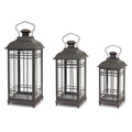 Set of Three Black Distressed Geometric Glass And Metal Floor Lantern Candle Holders